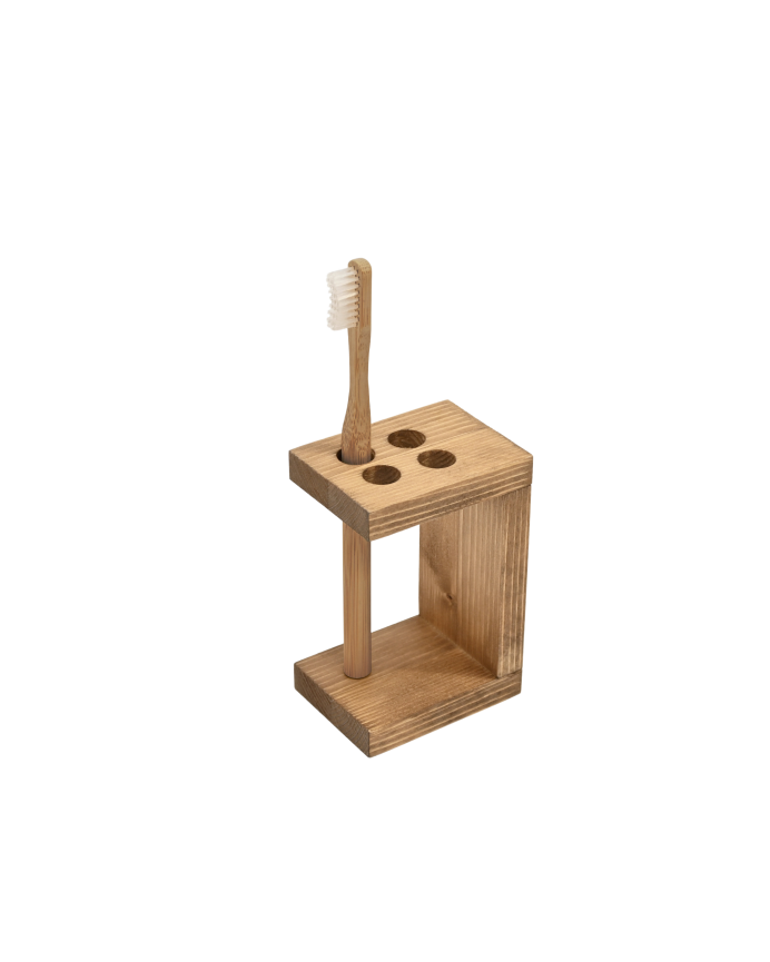 Deco wood Soporte para cepillos de dientes de madera maciza tono roble oscuro de 12x6cm