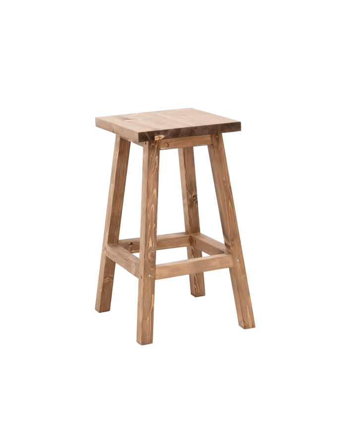 Deco wood Taburete alto de madera maciza tono roble oscuro de 70cm