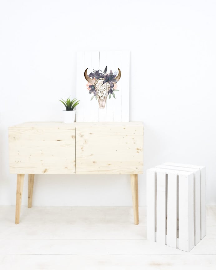 Deco Wood Taburete De Madera Maciza En Tono Blanco 30 5x49x26 5cm