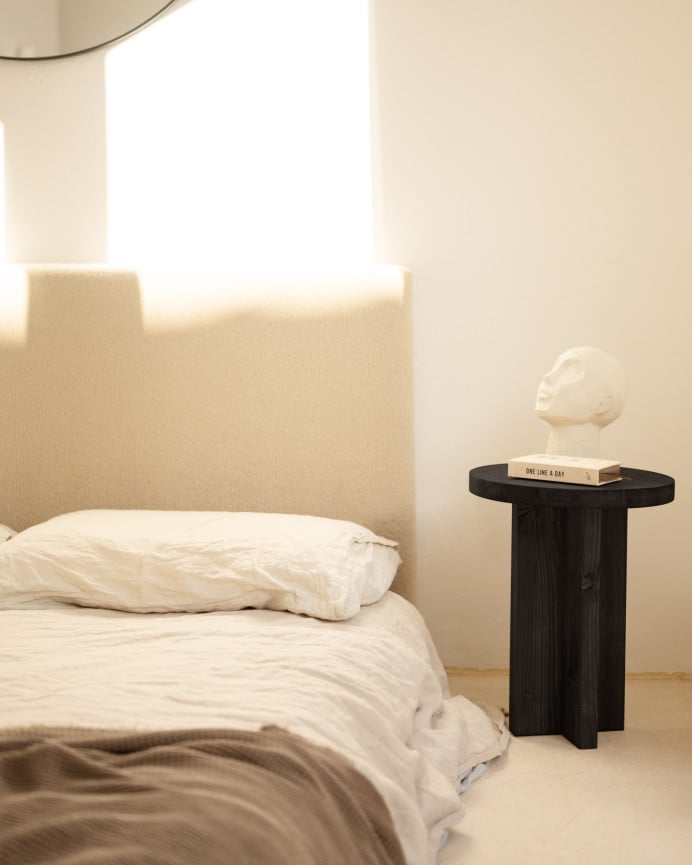 Deco Wood Taburete De Madera Maciza En Tono Negro De 45x35cm