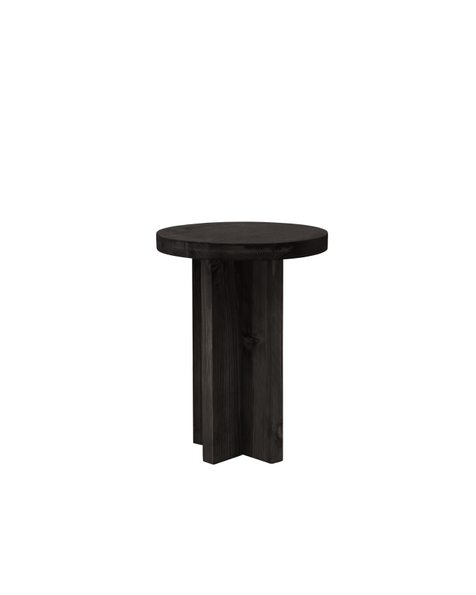 Deco wood Taburete de madera maciza en tono negro de 45x35cm