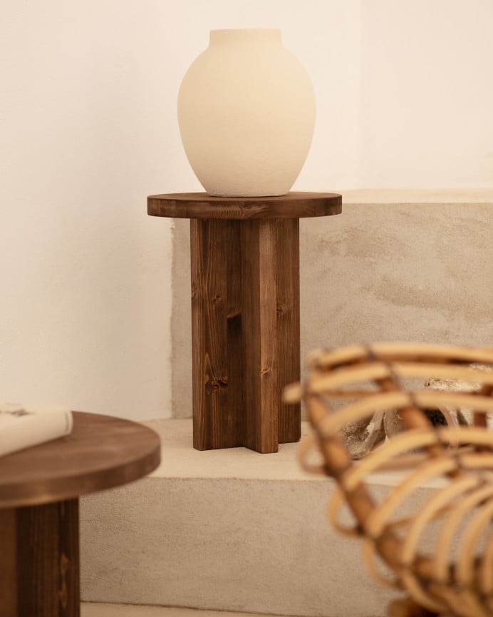 Deco Wood Taburete De Madera Maciza En Tono Nogal De 45x35cm