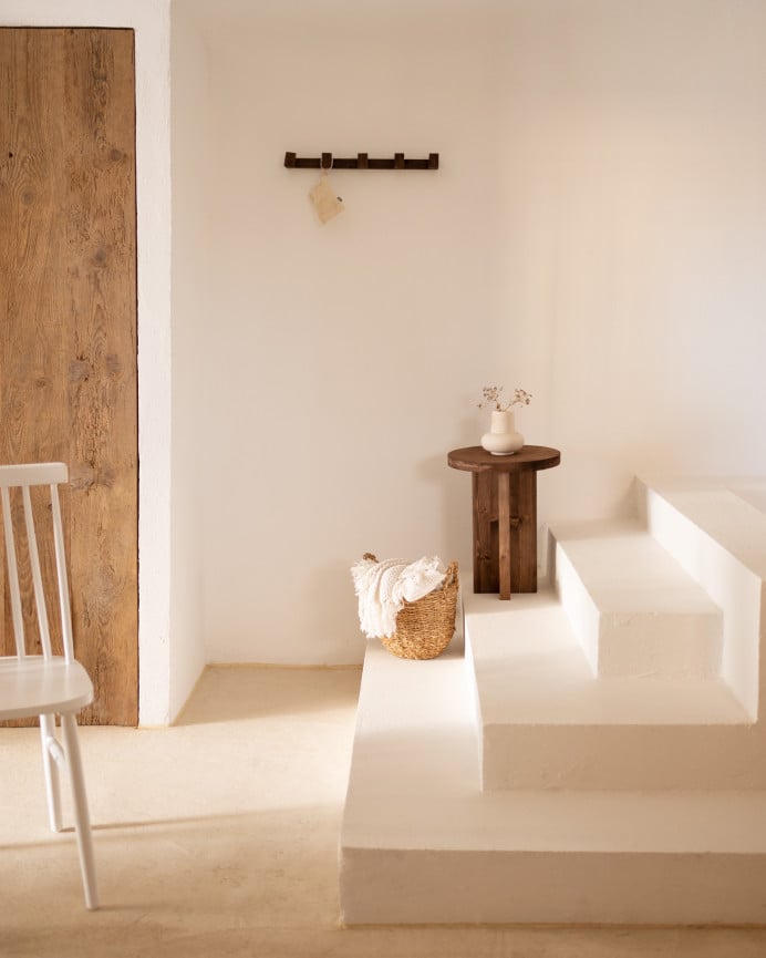 Deco Wood Taburete De Madera Maciza En Tono Nogal De 45x35cm