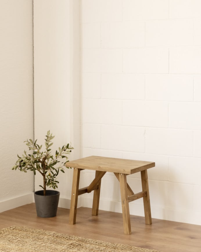 Deco Wood Taburete De Madera Maciza En Tono Roble Oscuro De 45x55cm