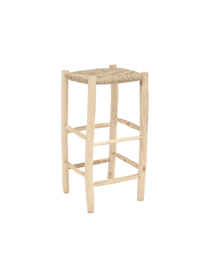 Deco Wood Taburete Trenzado De Palmito Y Estructura De Madera Maciza De 75x40cm