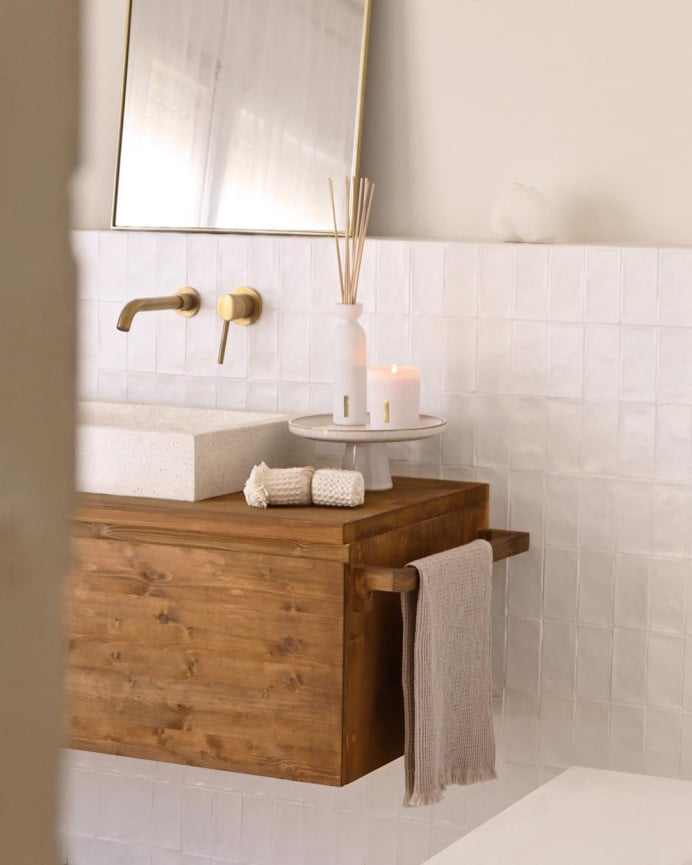 Deco Wood Toallero De Madera Maciza Tono Roble Oscuro De 7x50cm