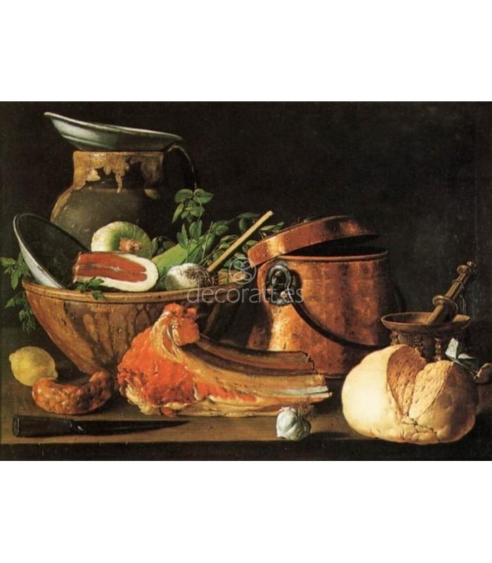 Decoratt Bodegón carne pan chorizos y utensilios de cocina