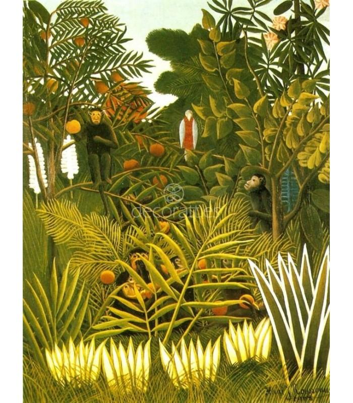 Decoratt Paisaje e/otico con monos y un papagayo