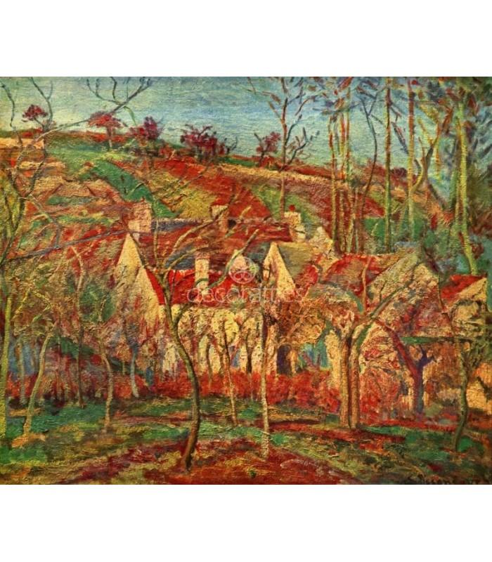 Decoratt Toits rouges coin d'un village hiver