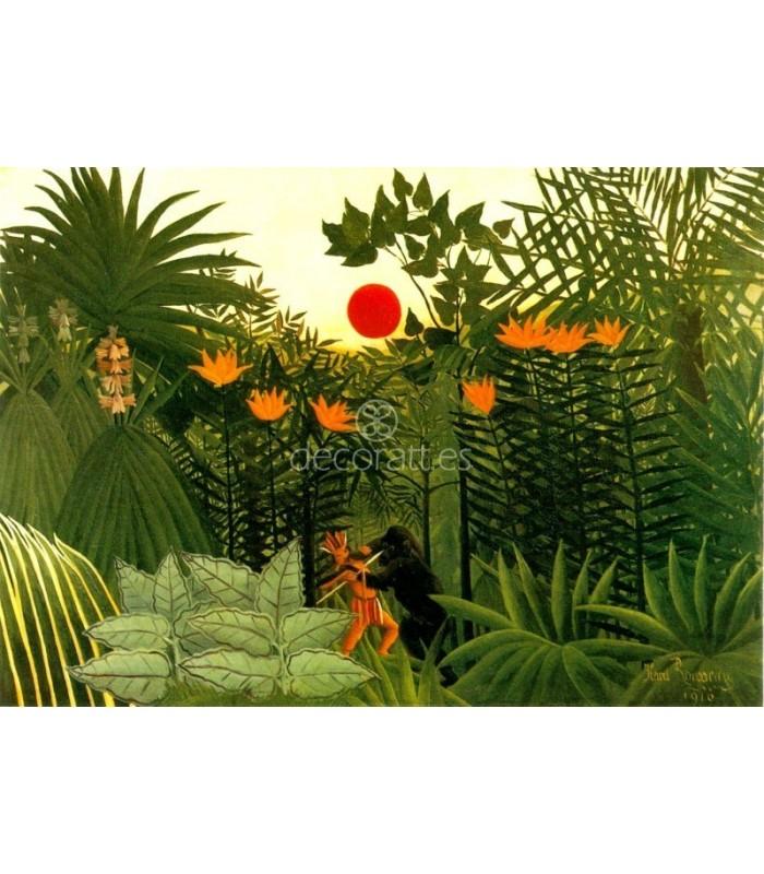 Decoratt Paisaje e/otico.Lucha entre un gorila y un indio