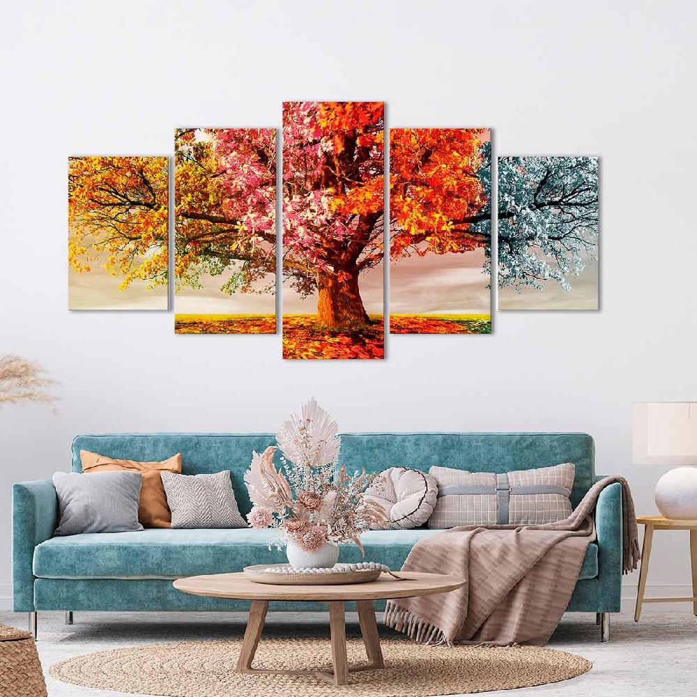 Dekoarte Cuadro Árbol Cuatro Estaciones - Tríptico Decorativo Moderno