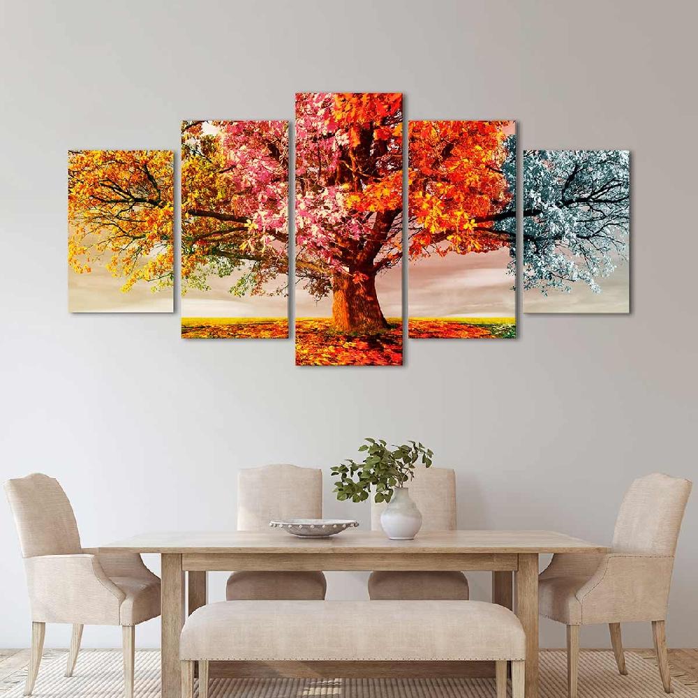 Dekoarte Cuadro Árbol Cuatro Estaciones - Tríptico Decorativo Moderno