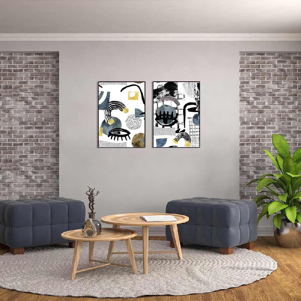 Dekoarte Cuadro Díptico Con Marco Negro Arte Abstracto Estilo Picasso