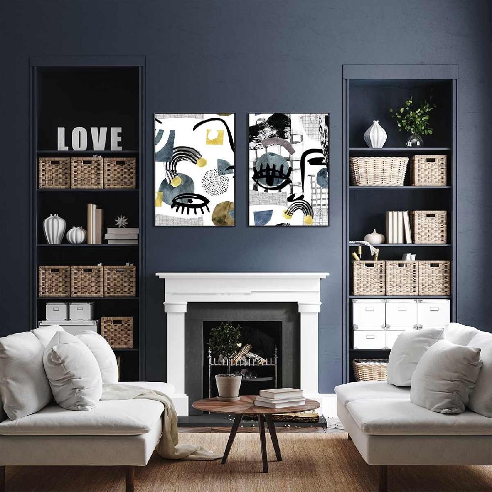 Dekoarte Cuadro Díptico Con Marco Negro Arte Abstracto Estilo Picasso