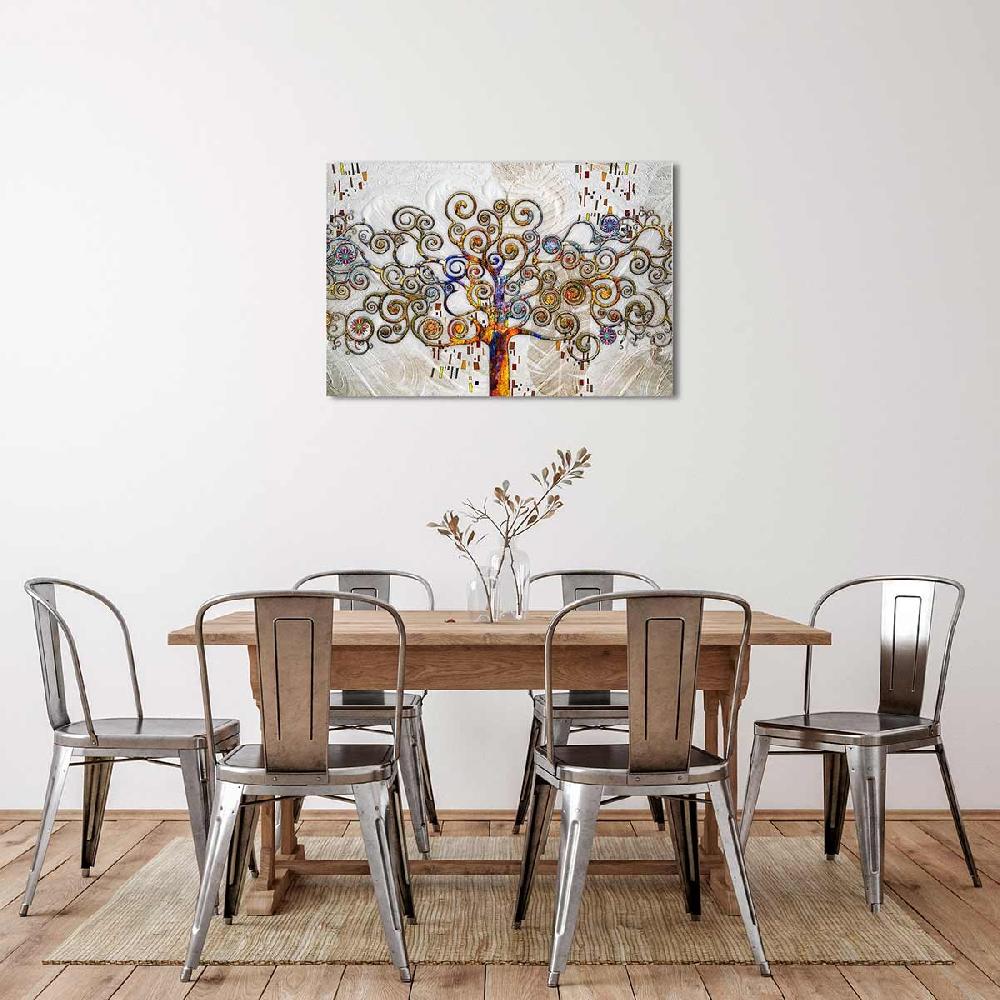 Dekoarte Cuadro En Lienzo Adaptación Arbol De La Vida De Klimt En Color Plata