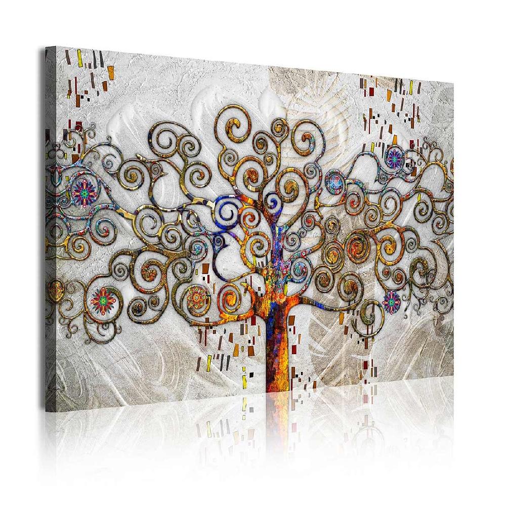 Dekoarte Cuadro en Lienzo Adaptación Arbol de la Vida de Klimt en Color Plata