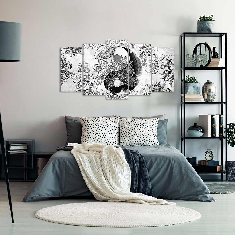 Dekoarte Cuadro En Lienzo Blanco Y Negro Tríptico Estilo Zen Ying Yang