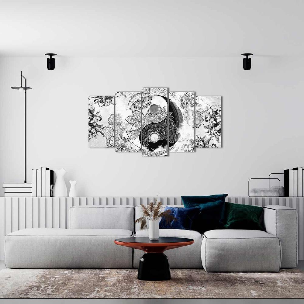 Dekoarte Cuadro En Lienzo Blanco Y Negro Tríptico Estilo Zen Ying Yang