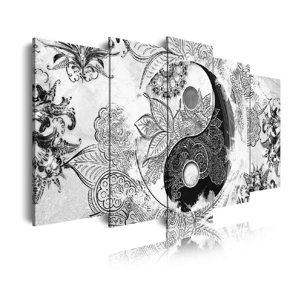 Dekoarte Cuadro en Lienzo Blanco y Negro Tríptico Estilo Zen Ying Yang
