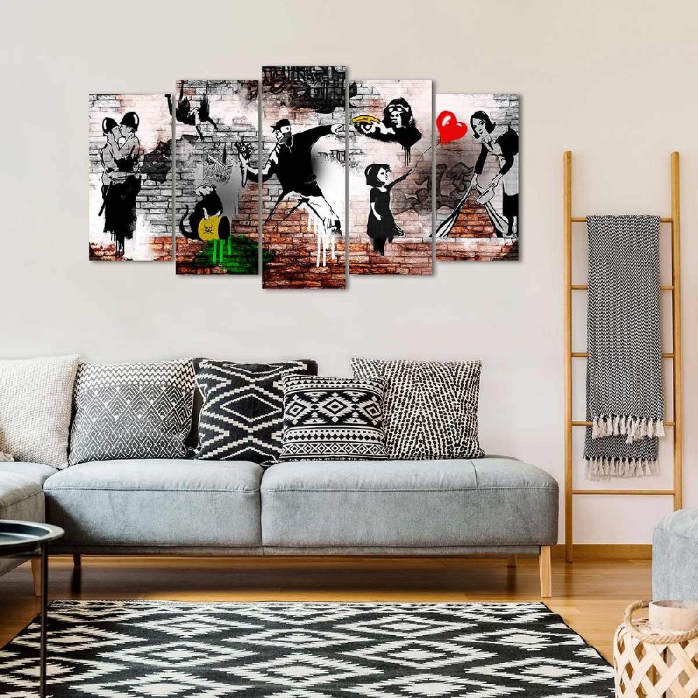 Dekoarte Cuadro En Lienzo Tríptico Adaptación De Bansky