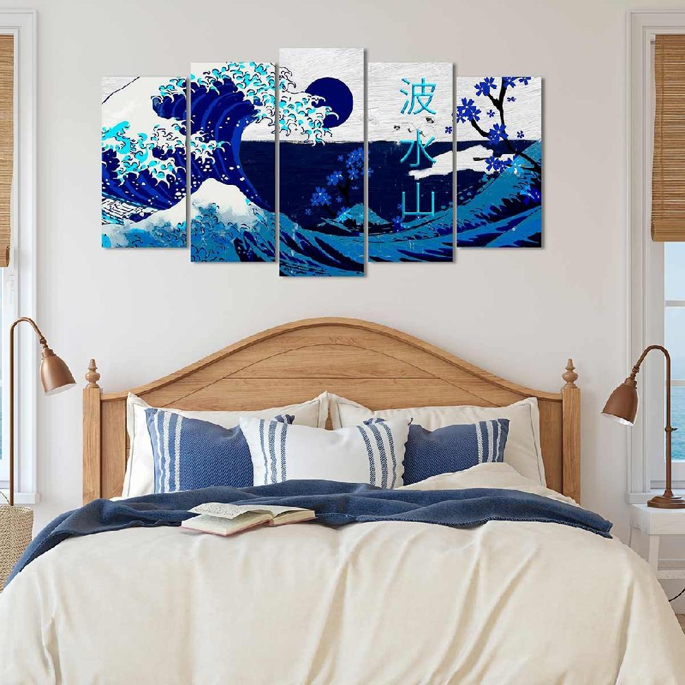 Dekoarte Cuadro En Lienzo Tríptico Adaptación De La Gran Ola De Kanagawa En Azul