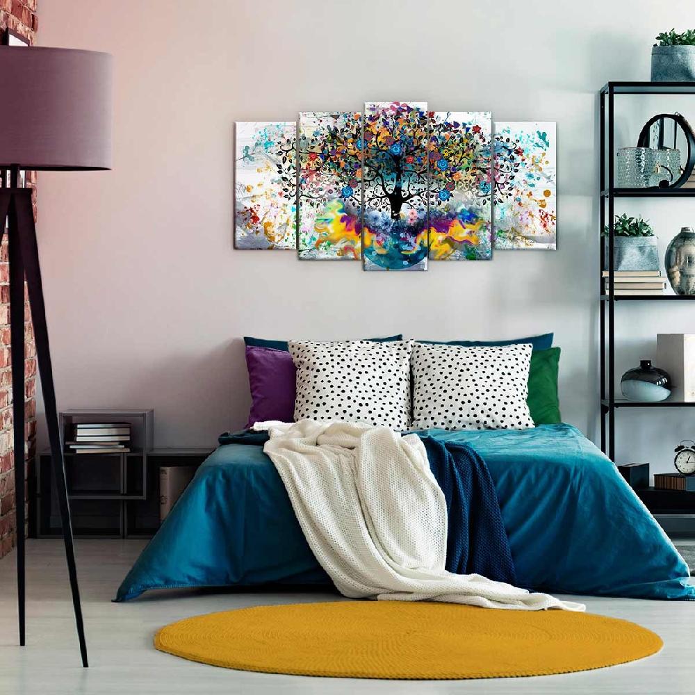 Dekoarte Cuadro En Lienzo Tríptico Árbol Multicolor Sobre Fondo Blanco