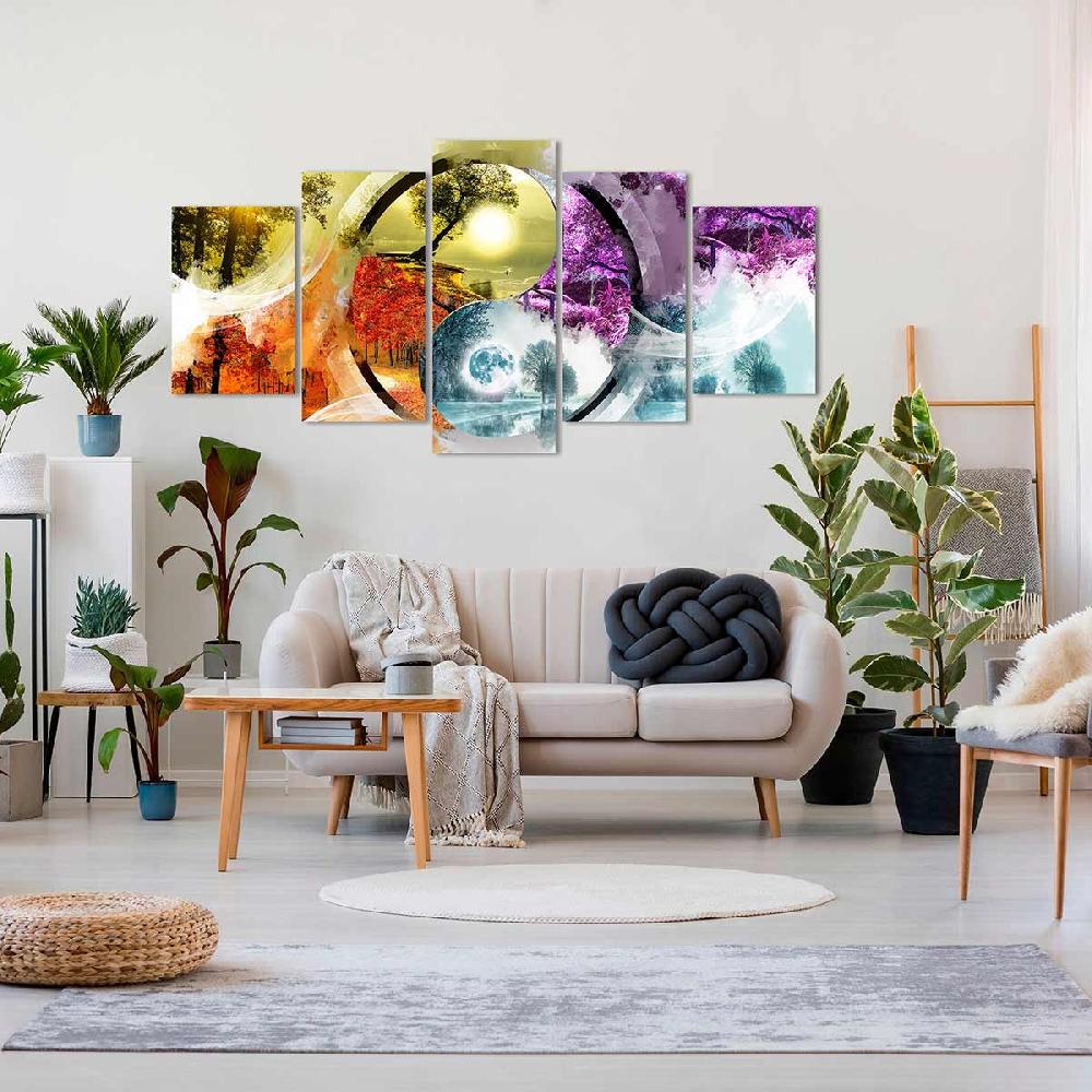 Dekoarte Cuadro En Lienzo Tríptico Estilo Zen Ying Yang Cuatro Estaciones