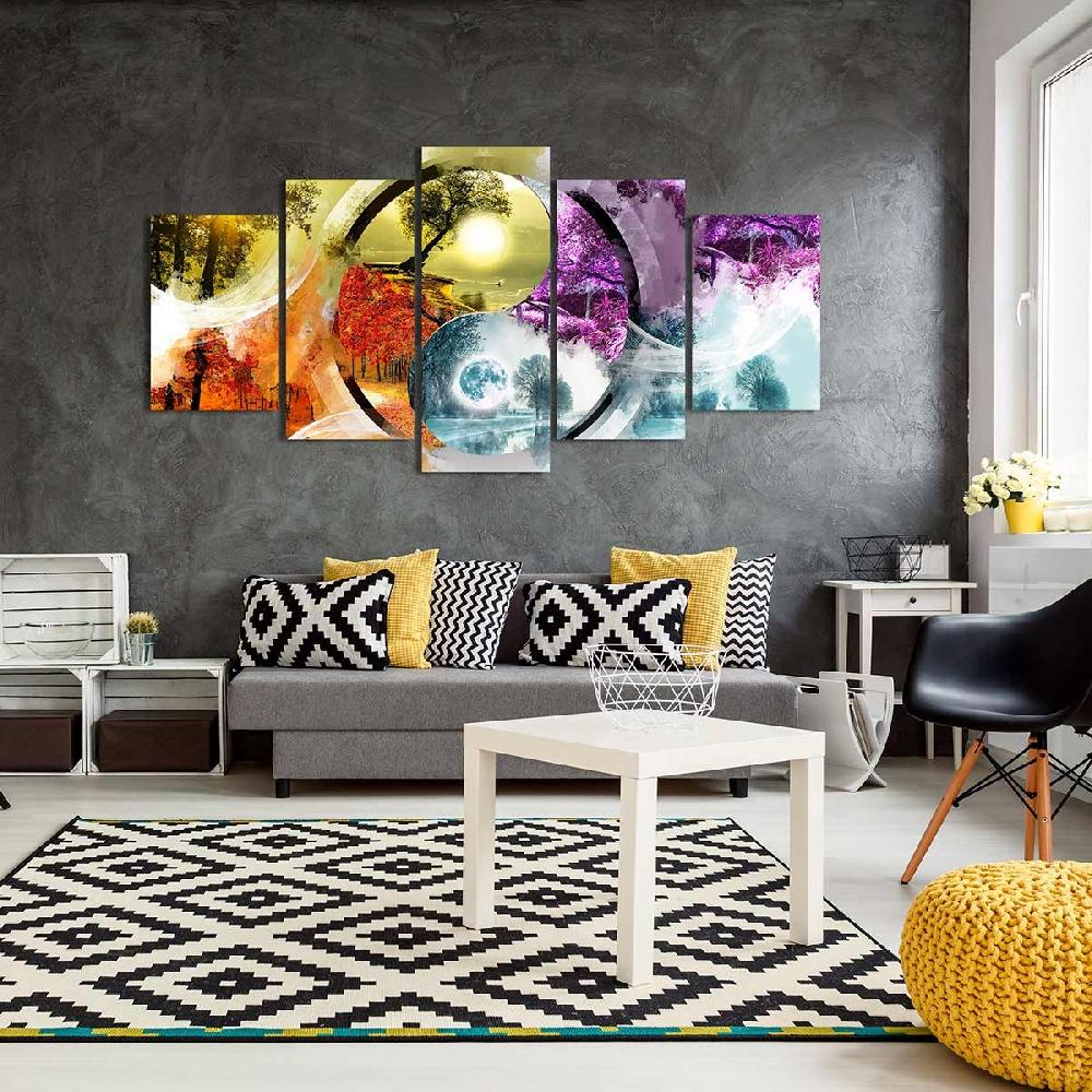 Dekoarte Cuadro En Lienzo Tríptico Estilo Zen Ying Yang Cuatro Estaciones
