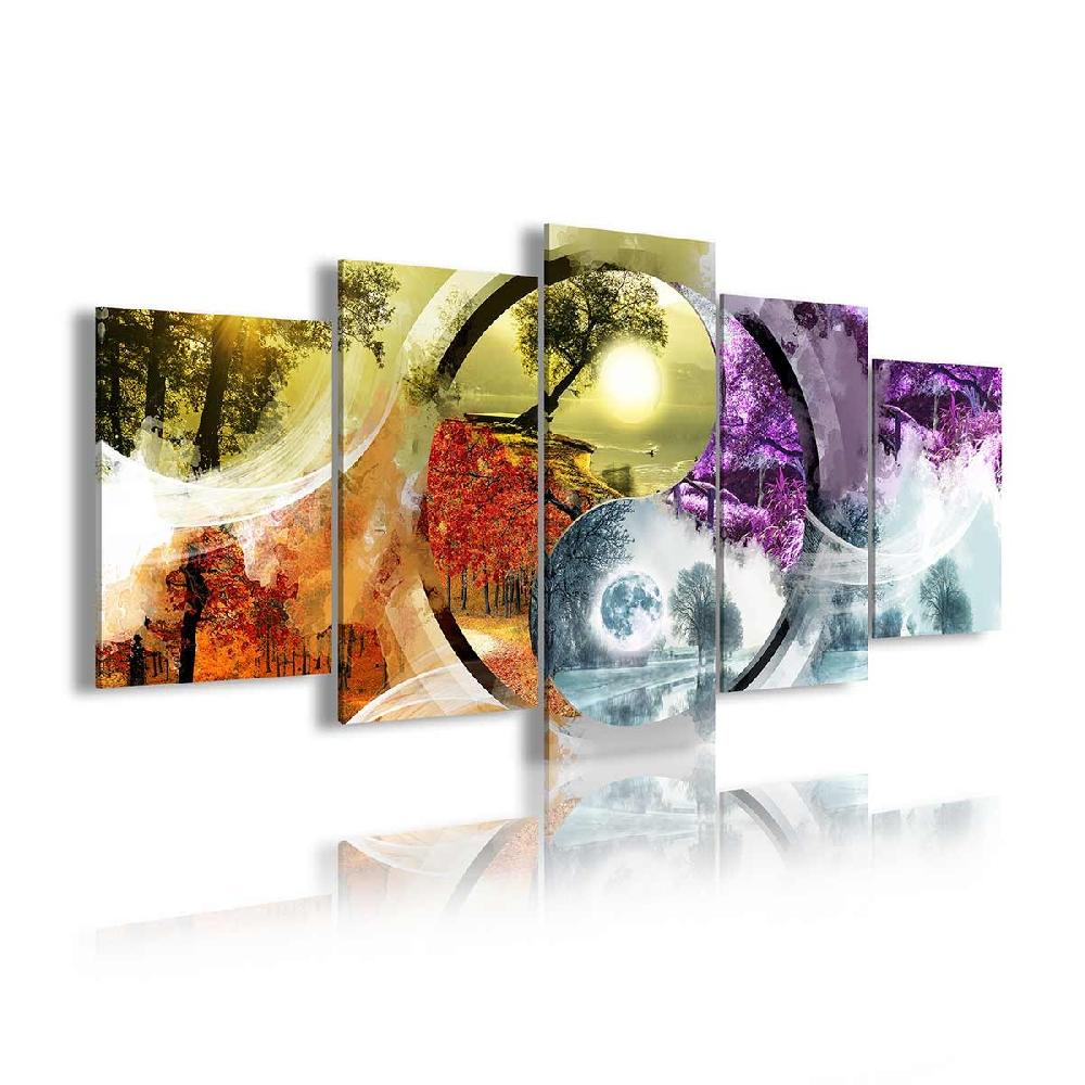 Dekoarte Cuadro en Lienzo Tríptico Estilo Zen Ying Yang Cuatro Estaciones