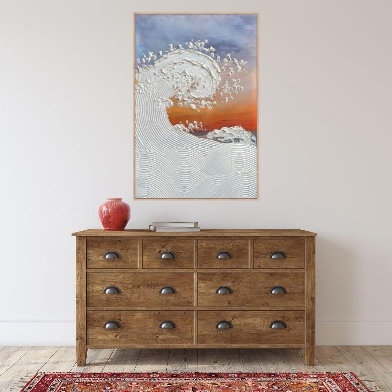 Dekoarte Cuadro En Relieve Con Marco De Madera Olas Al Atardecer