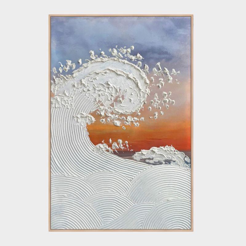 Dekoarte Cuadro En Relieve Con Marco De Madera Olas Al Atardecer