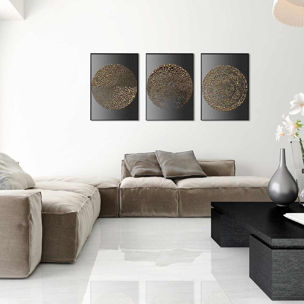 Dekoarte Cuadro Tríptico Con Marco Negro Círculos Minimalistas