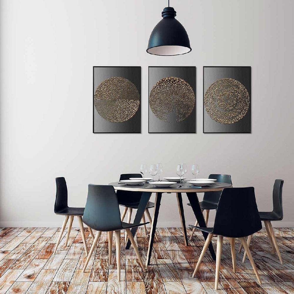 Dekoarte Cuadro Tríptico Con Marco Negro Círculos Minimalistas