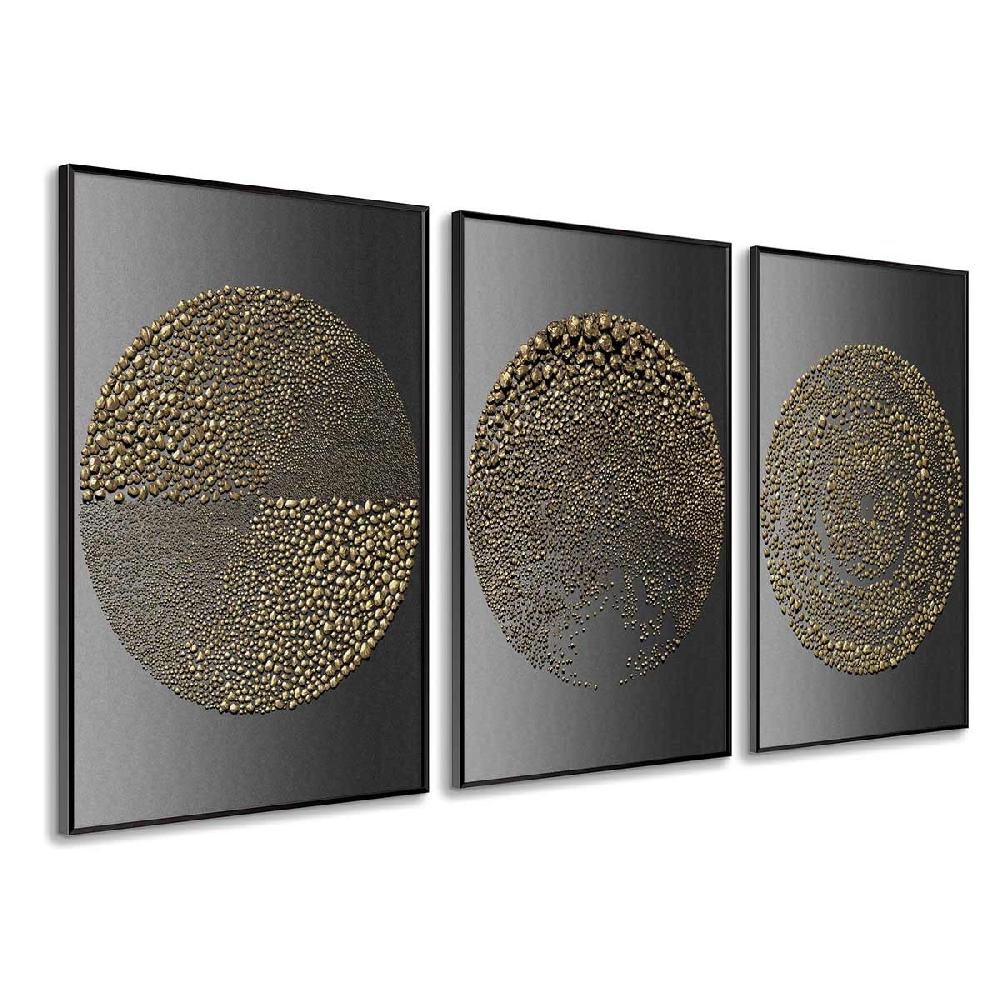 Dekoarte Cuadro Tríptico con Marco Negro Círculos Minimalistas