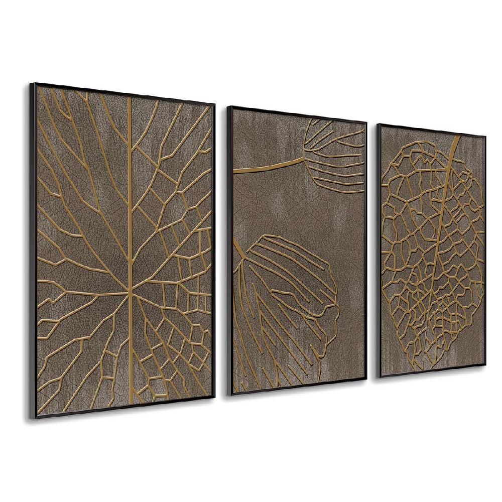 Dekoarte Cuadro tríptico con Marco Negro Estilo Naturaleza Efecto Relieve