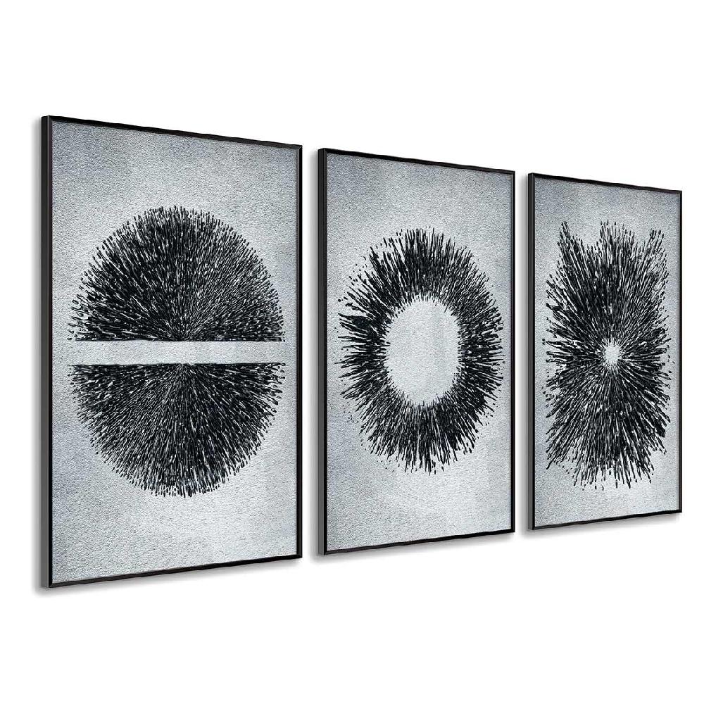 Dekoarte Cuadros Trípticos con Marco Negro Estilo Circulos Efecto Relieve