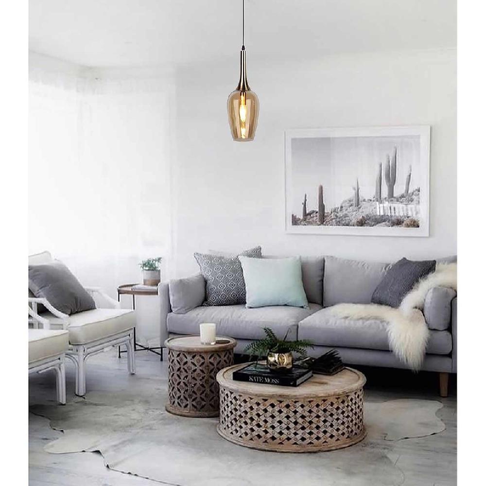 Dekoarte Lámpara Colgante Cristal Estilo Copa Color Cromo Y Fumé A+