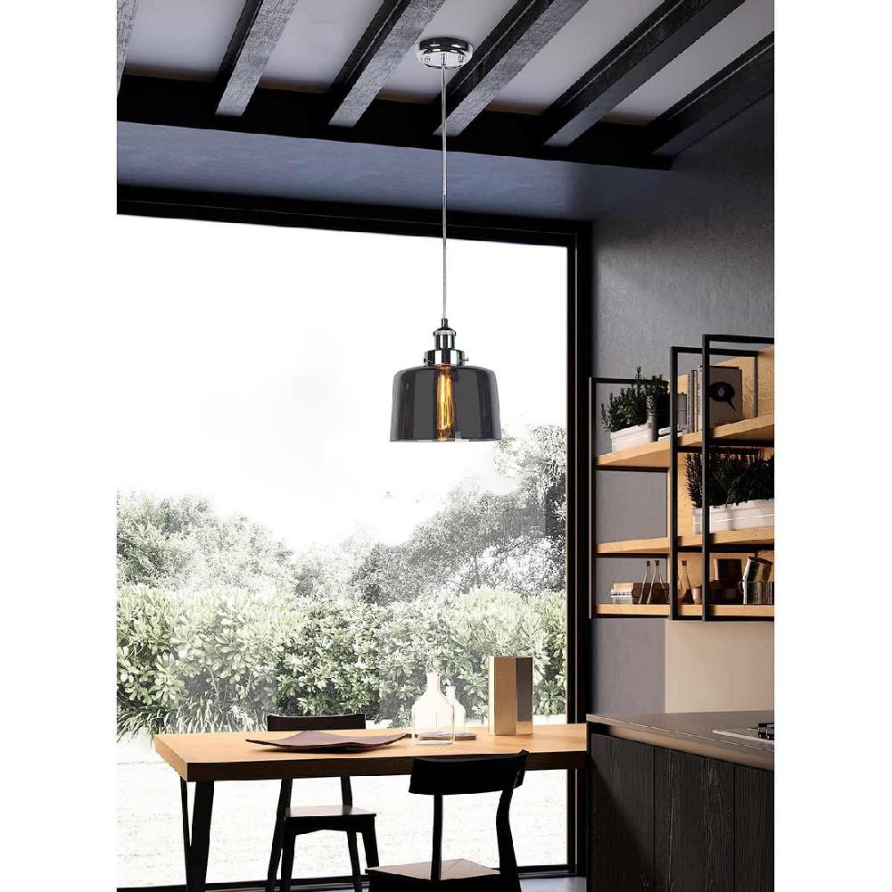 Dekoarte Lámpara Colgante Cristal Estilo Minimalista Color Ambar Y Cuero A+