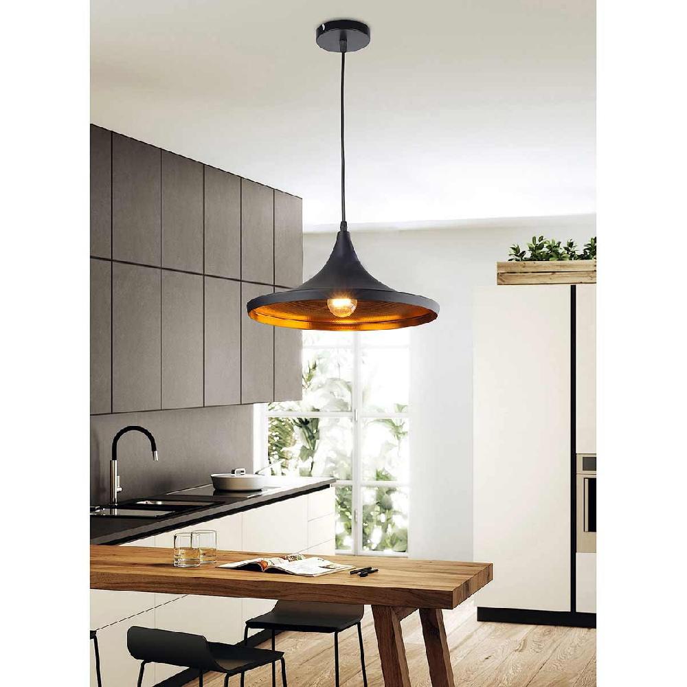 Dekoarte Lámpara Colgante De Techo E-27 Color Negro Y Dorado Luz Cálida A+