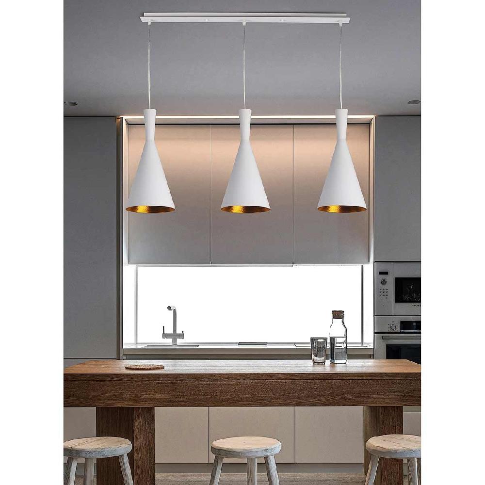 Dekoarte Trío De Lámparas Colgantes Blancas Y Doradas - Minimalistas