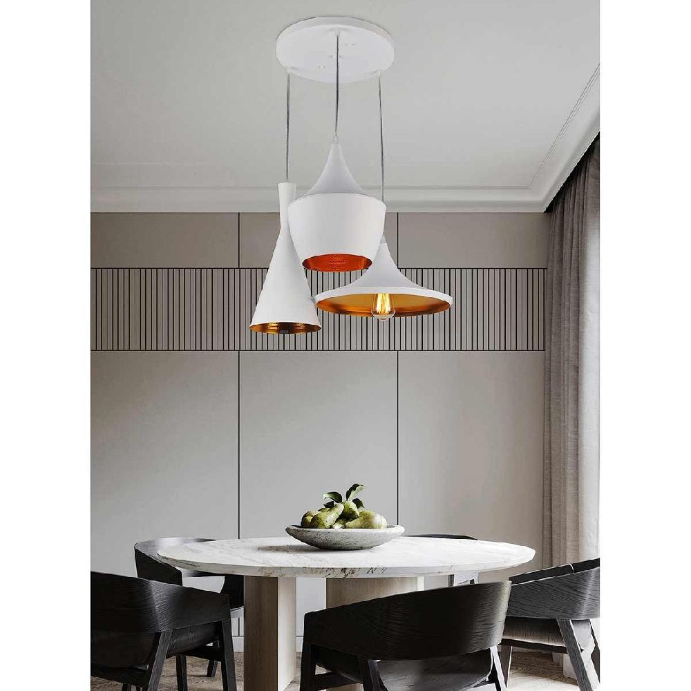 Dekoarte Trío De Lámparas Colgantes Blanco Y Dorado - Minimalistas