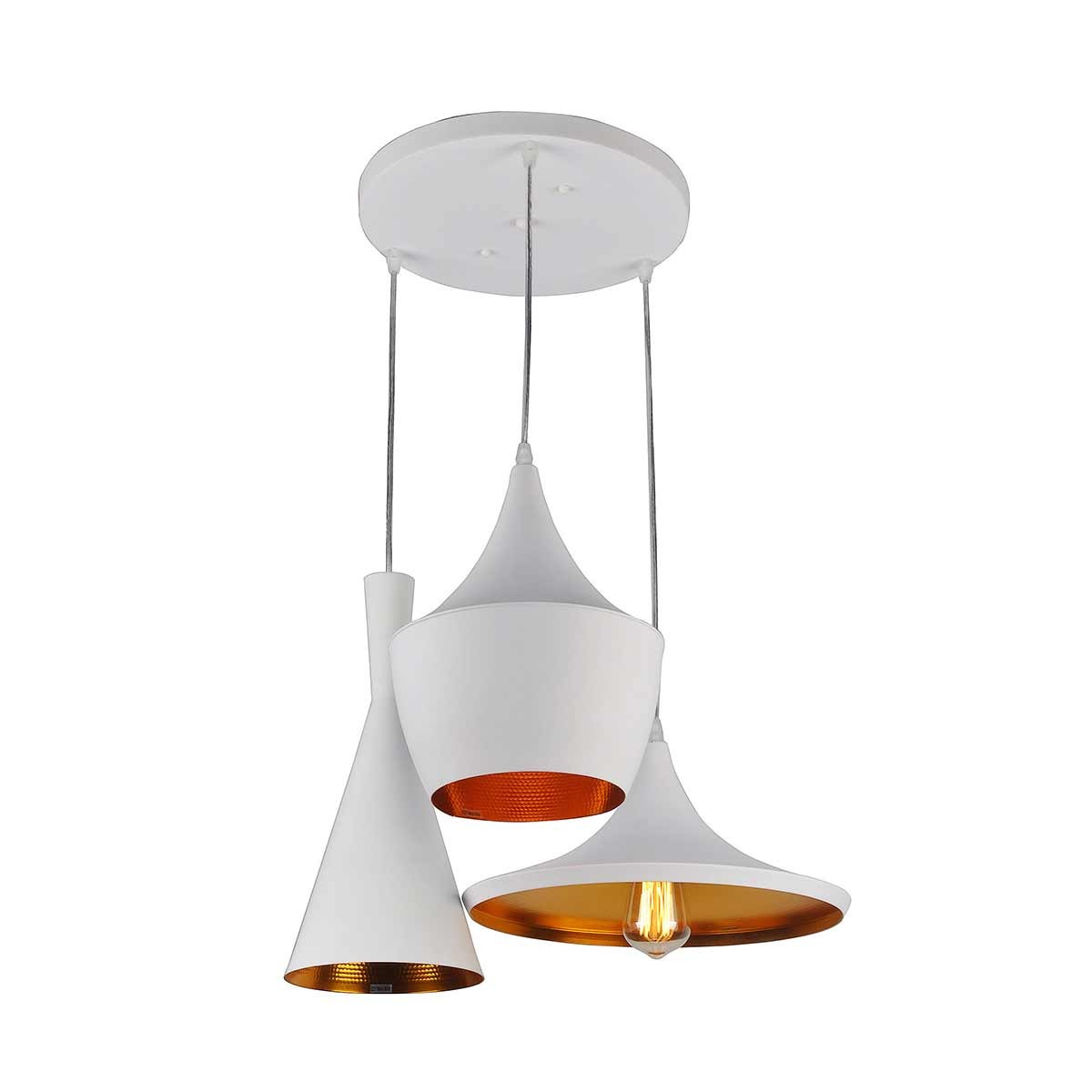 Dekoarte Trío de Lámparas Colgantes Blanco y Dorado - Minimalistas