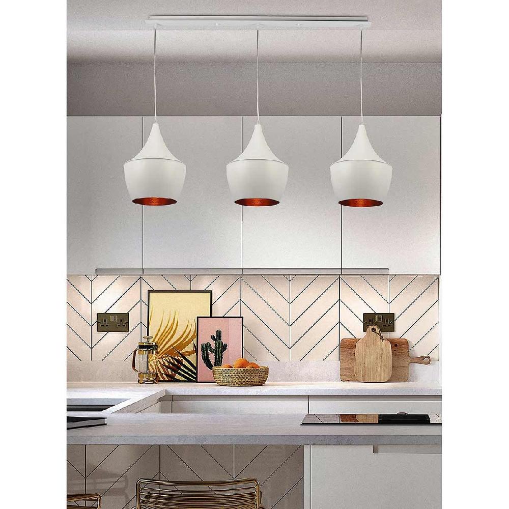 Dekoarte Trío De Lámparas Colgantes Estilo Cáliz Color Blanco Y Dorado A+