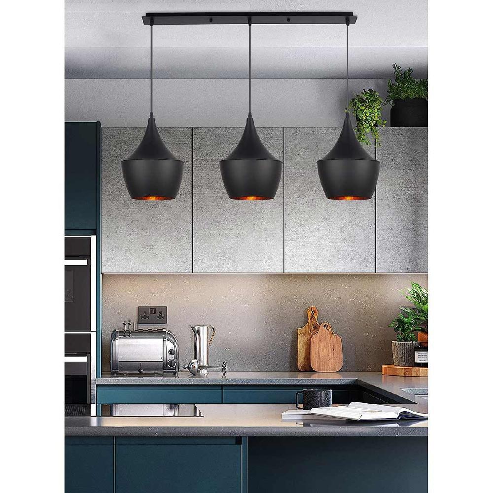 Dekoarte Trío De Lámparas Colgantes Estilo Cáliz Color Negro Y Dorado A+