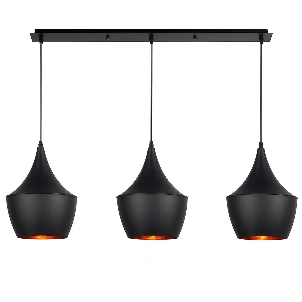 Dekoarte Trío de lámparas Colgantes Estilo Cáliz Color Negro y Dorado A+