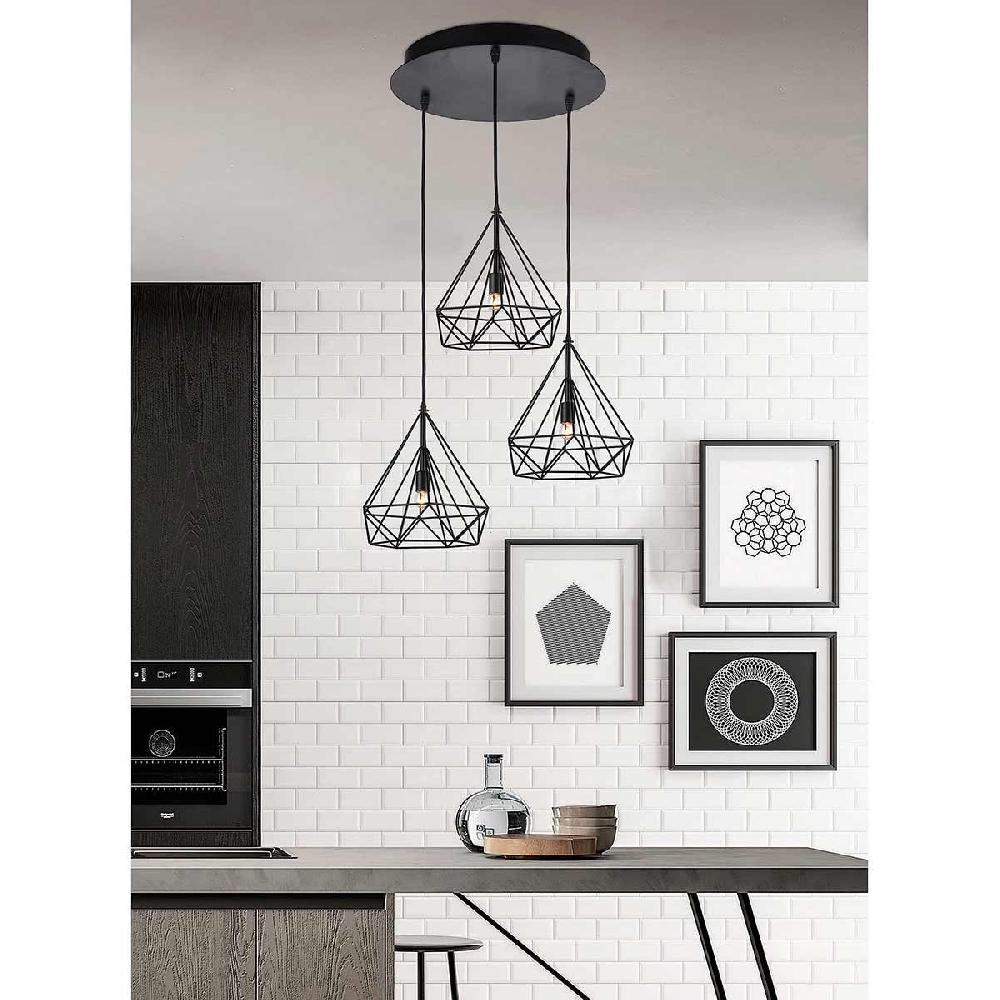 Dekoarte Trío De Lámparas Colgantes Negra Horizontal Estilo Industrial A+