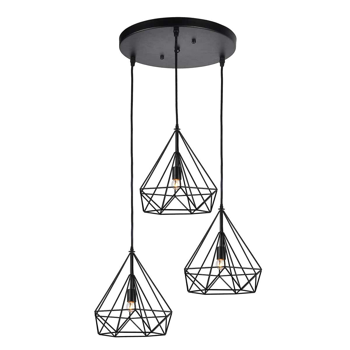 Dekoarte Trío de Lámparas Colgantes Negra Horizontal Estilo Industrial A+