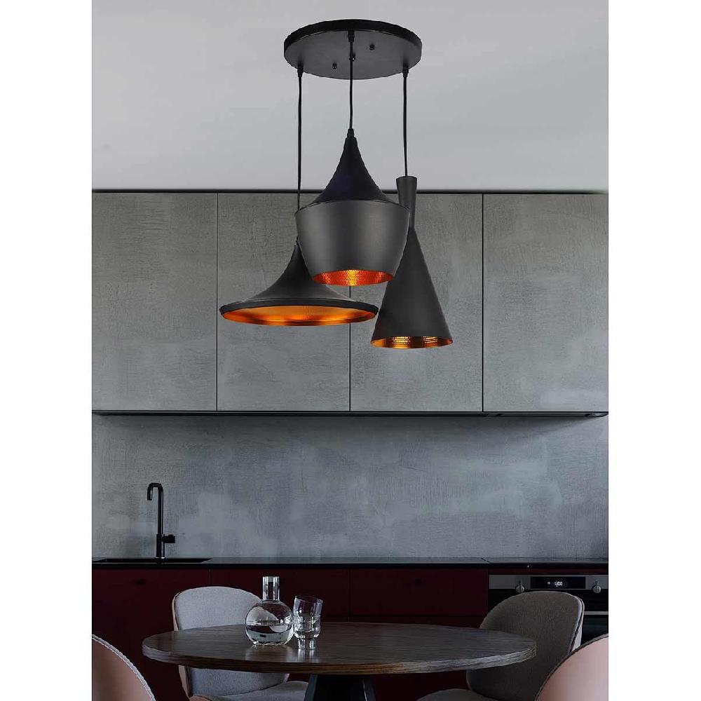 Dekoarte Trío De Lámparas Colgantes Negro Y Dorado - Minimalistas