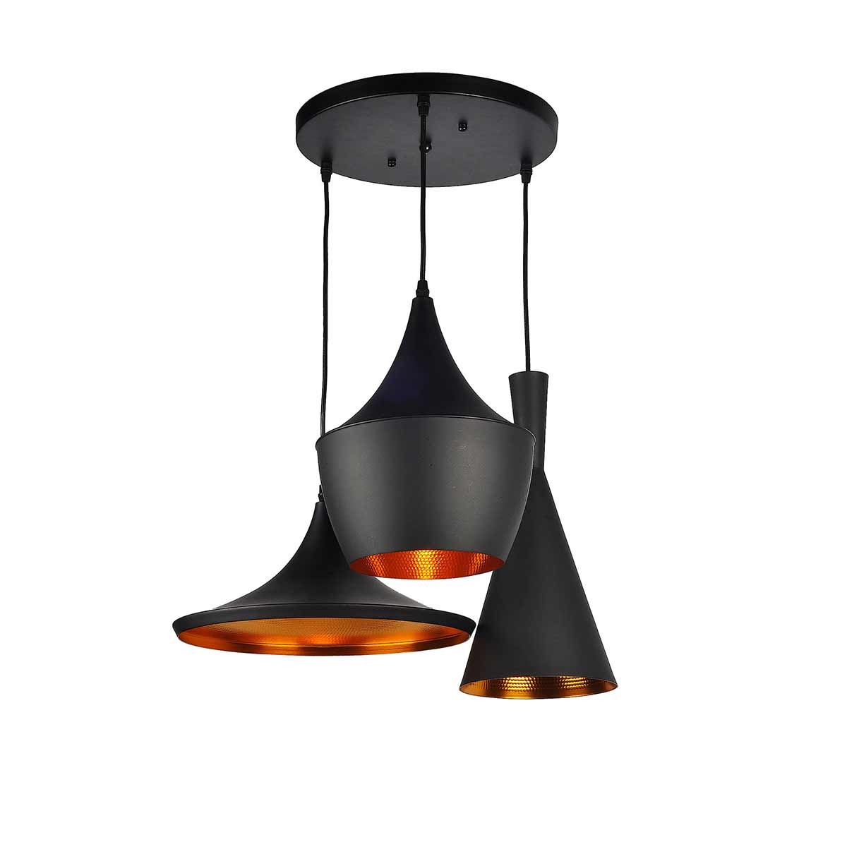 Dekoarte Trío de Lámparas Colgantes Negro y Dorado - Minimalistas