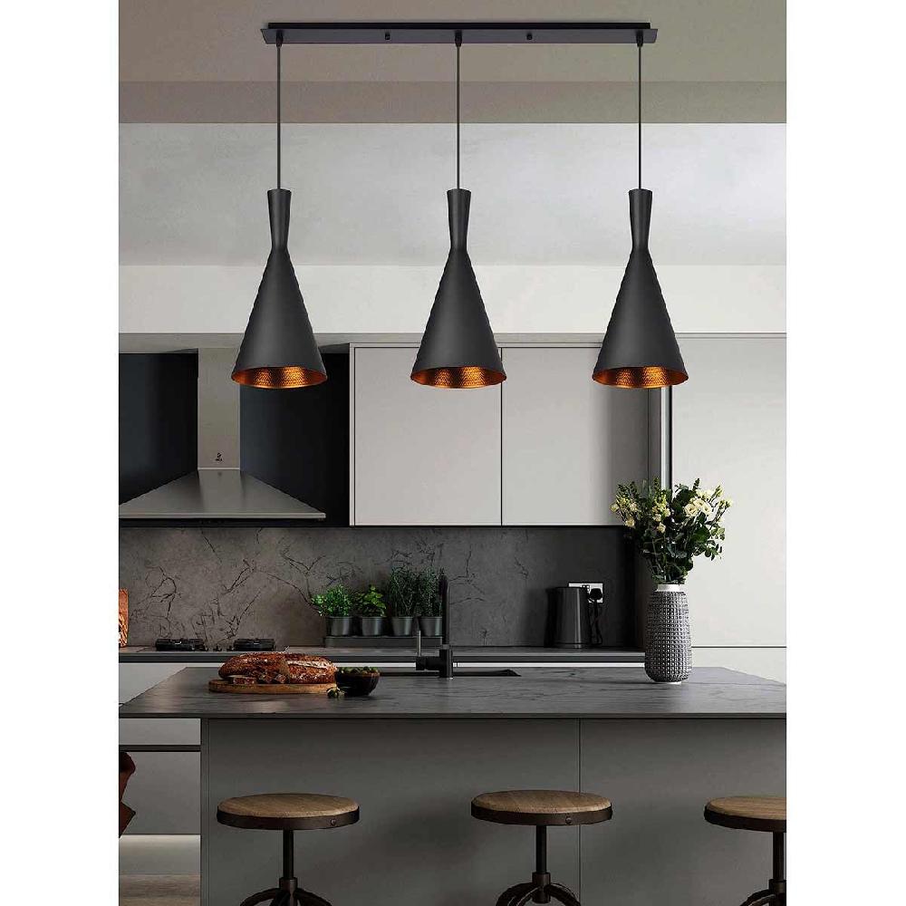 Dekoarte Trío De Lámparas De Techo Colgantes Estilo Minimalista Negro Y Dorado